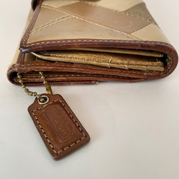 Coach Patchwork Gold Canvas/Leather Logo Turnlock Long Wallet - Picture 9 of 14